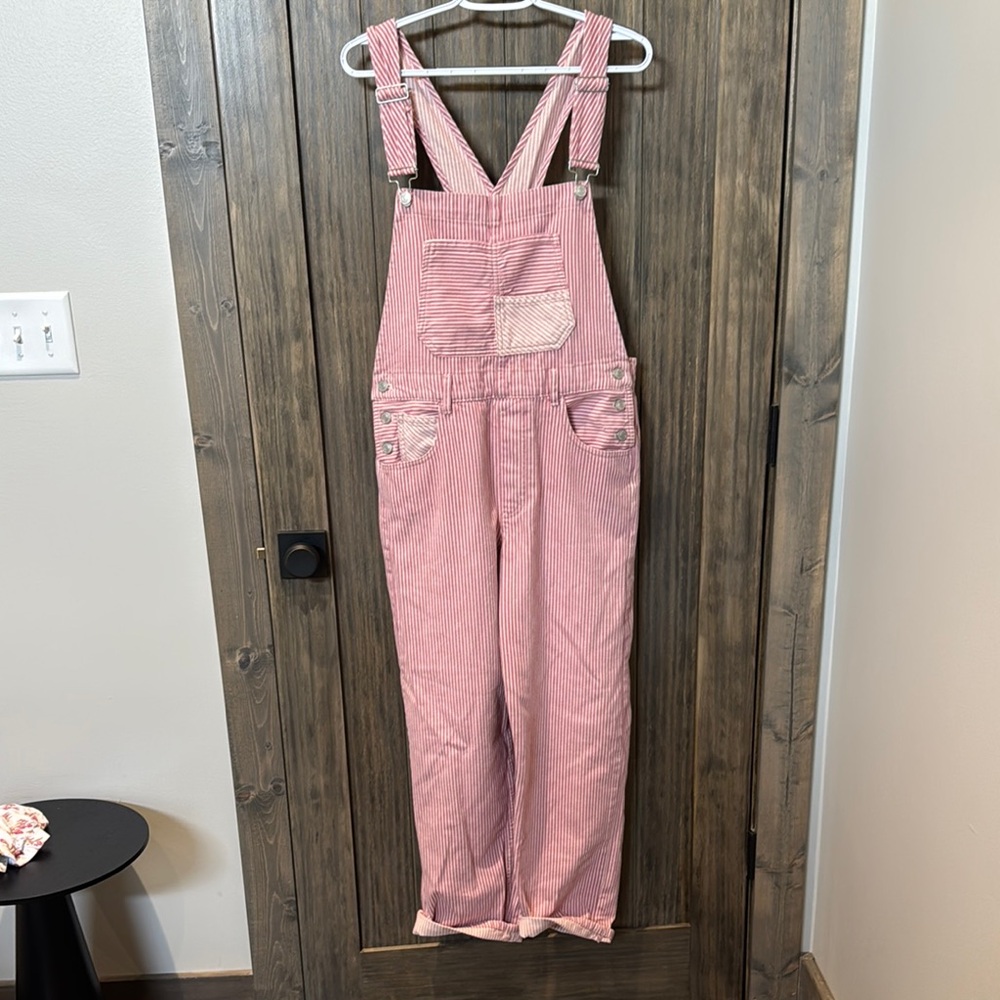 Free People Pink Denim Overalls Relaxed Fit